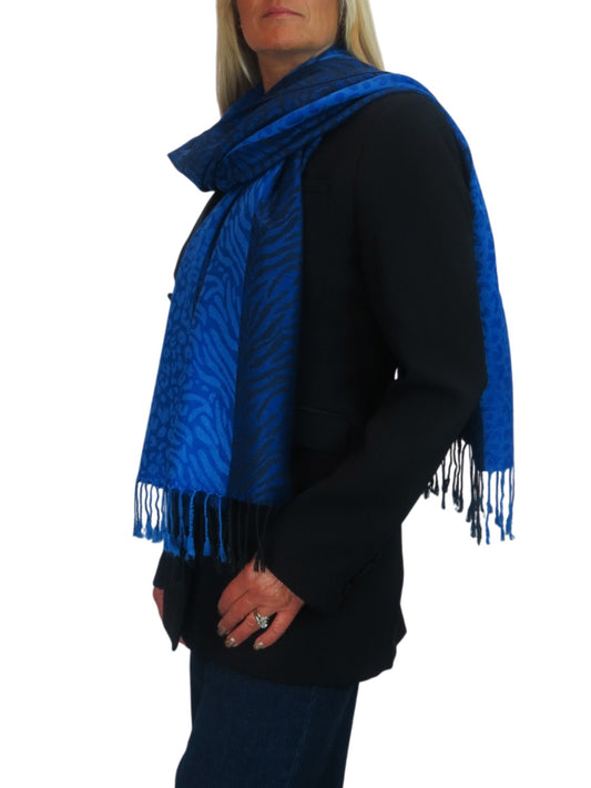 Block Stripe Animal Print Scarf Royal Blue