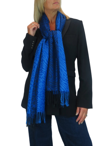 Block Stripe Animal Print Scarf Royal Blue