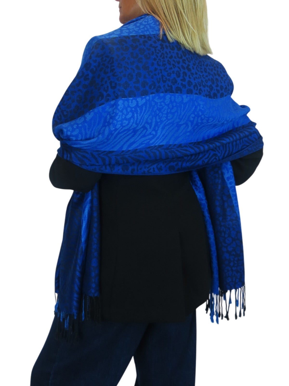 Block Stripe Animal Print Scarf Royal Blue