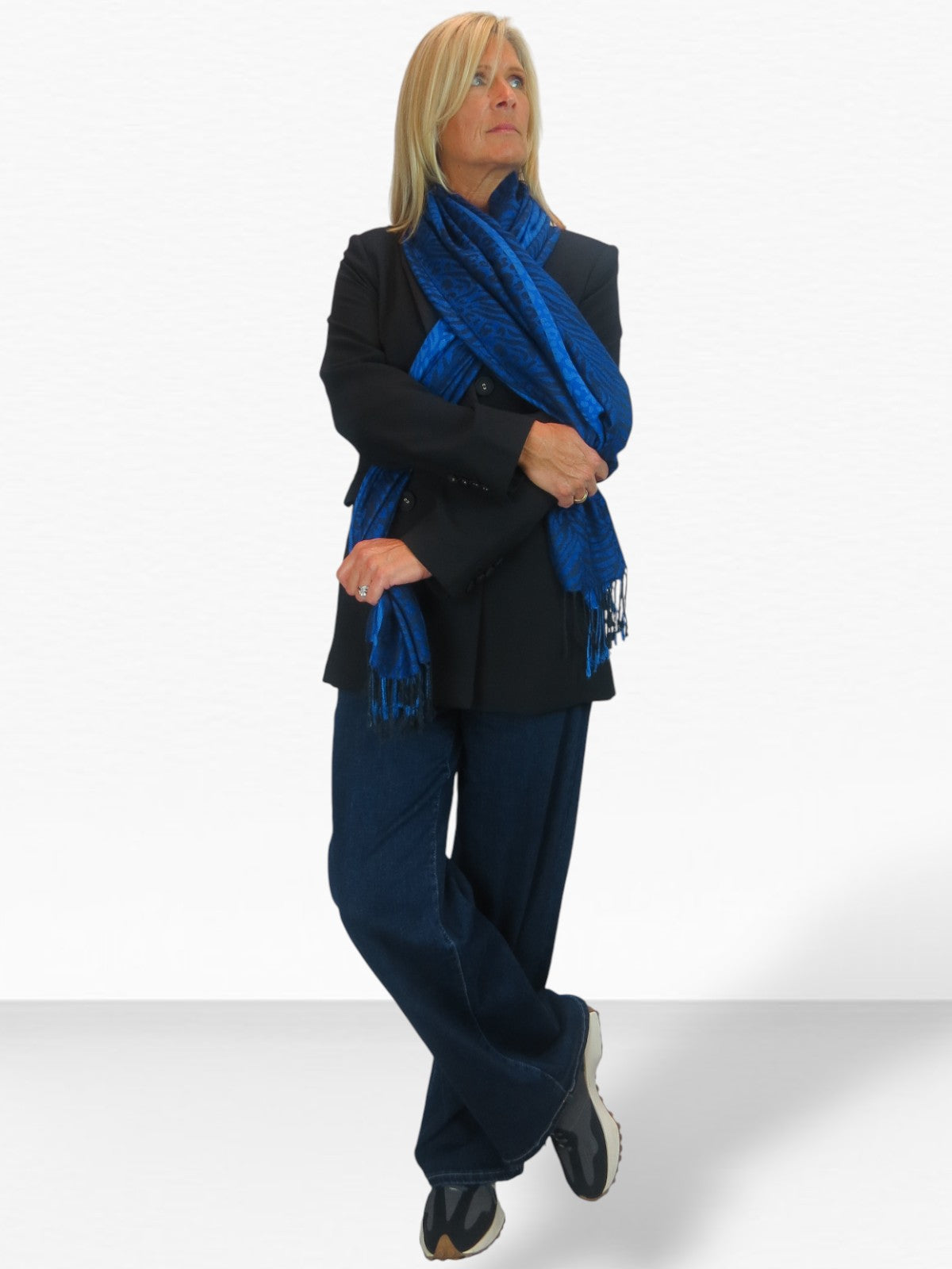 Block Stripe Animal Print Scarf Royal Blue