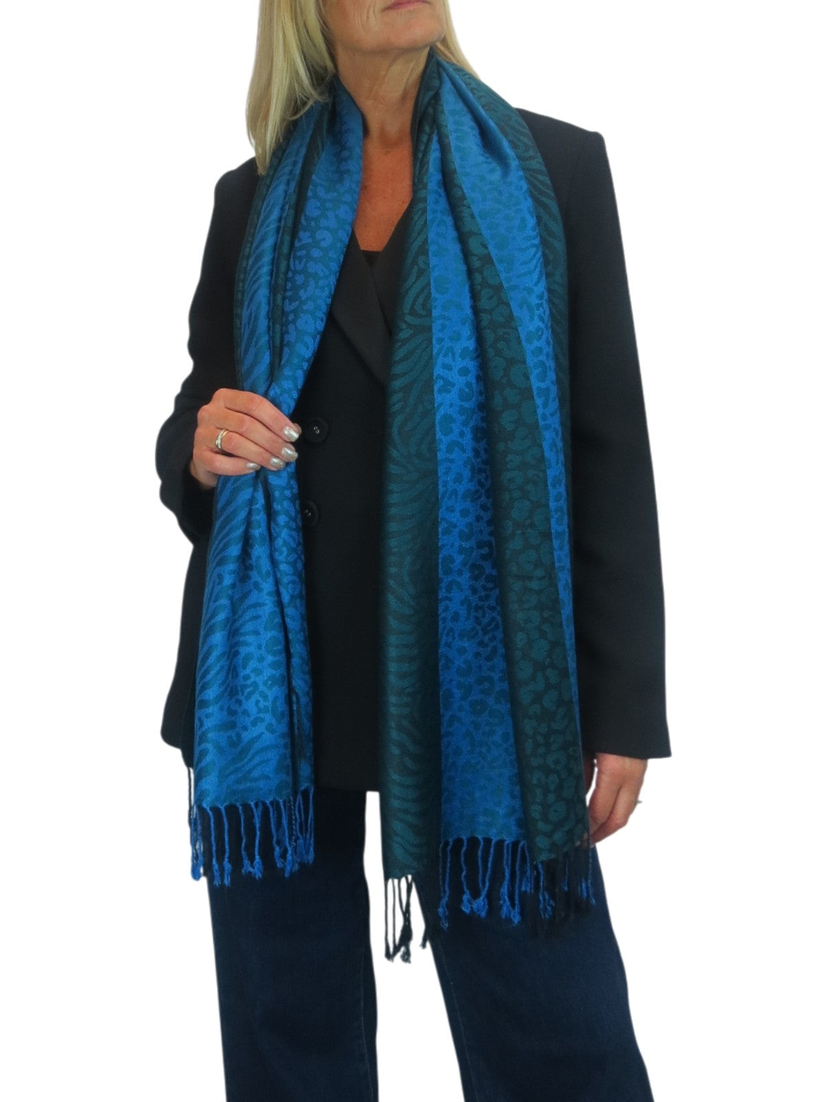 Block Stripe Animal Print Scarf Bottle Green