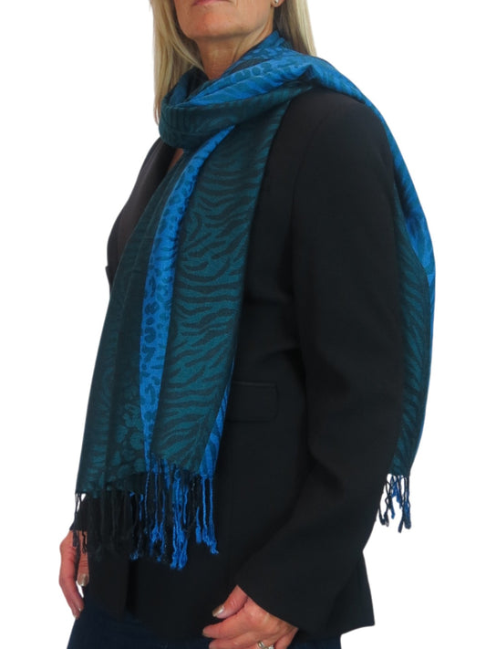 Block Stripe Animal Print Scarf Bottle Green