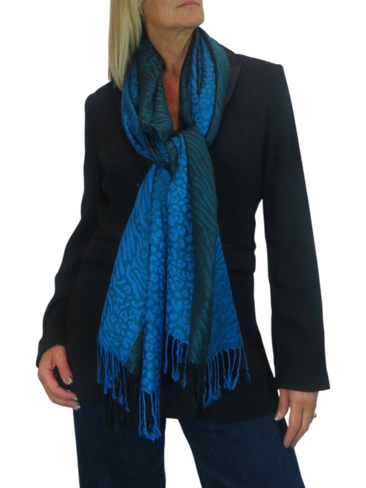 Block Stripe Animal Print Scarf Bottle Green