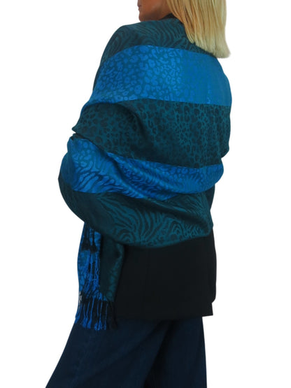 Block Stripe Animal Print Scarf Bottle Green