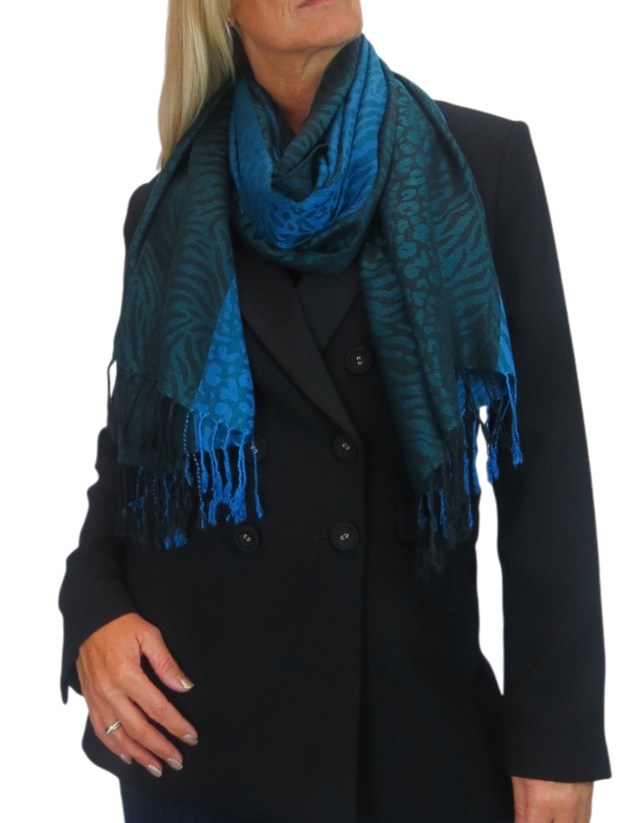 Block Stripe Animal Print Scarf Bottle Green