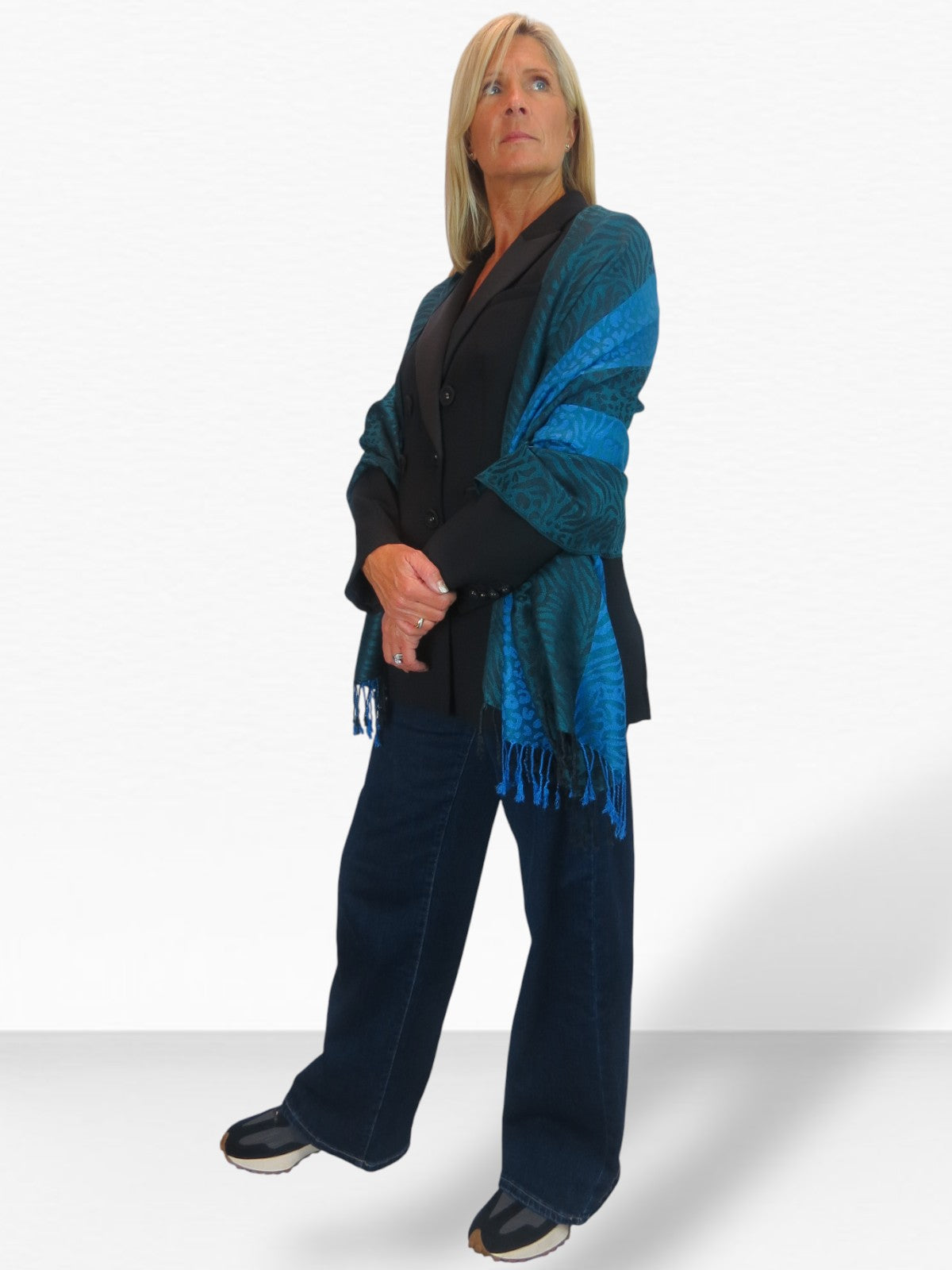 Block Stripe Animal Print Scarf Bottle Green