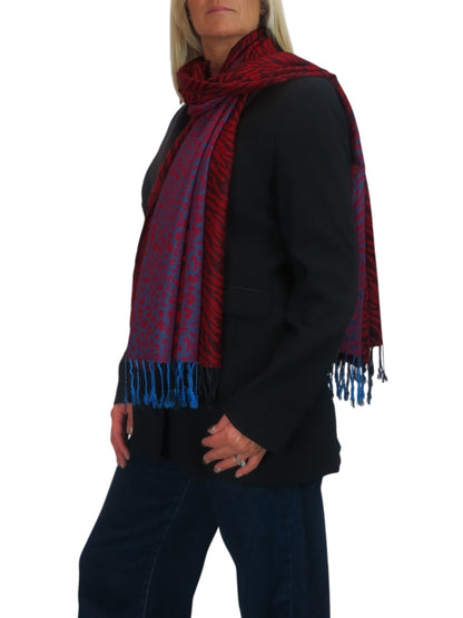 Block Stripe Animal Print Scarf Bordeaux