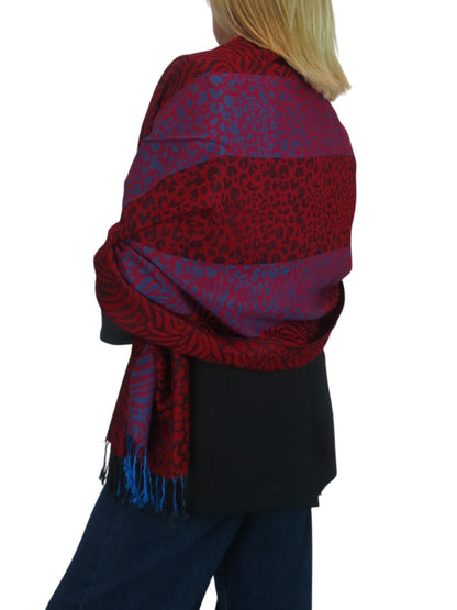 Block Stripe Animal Print Scarf Bordeaux