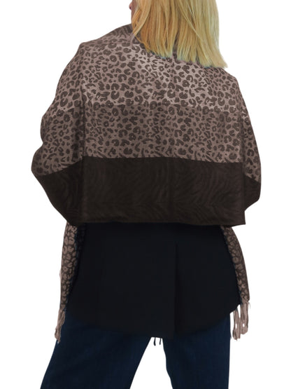 Block Stripe Animal Print Scarf Brown