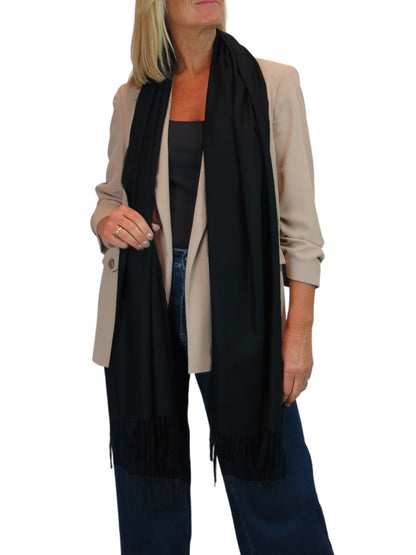 Wool Blend Pashmina Scarf Black