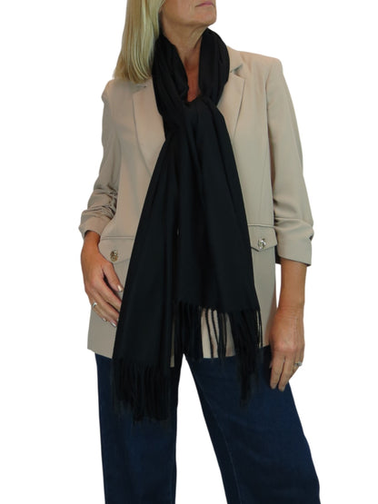 Wool Blend Pashmina Scarf Black