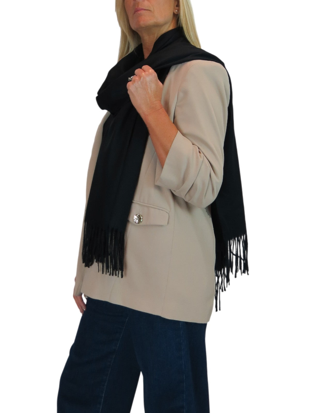 Wool Blend Pashmina Scarf Black