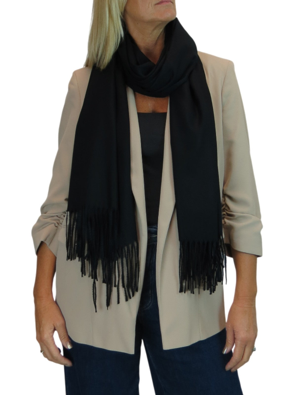 Wool Blend Pashmina Scarf Black