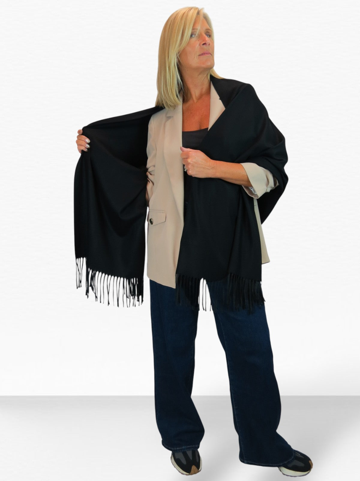 Wool Blend Pashmina Scarf Black