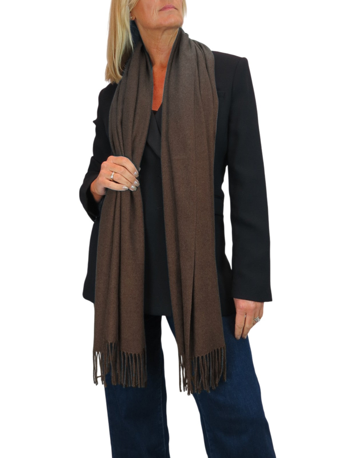 Wool Blend Pashmina Scarf Dark Brown