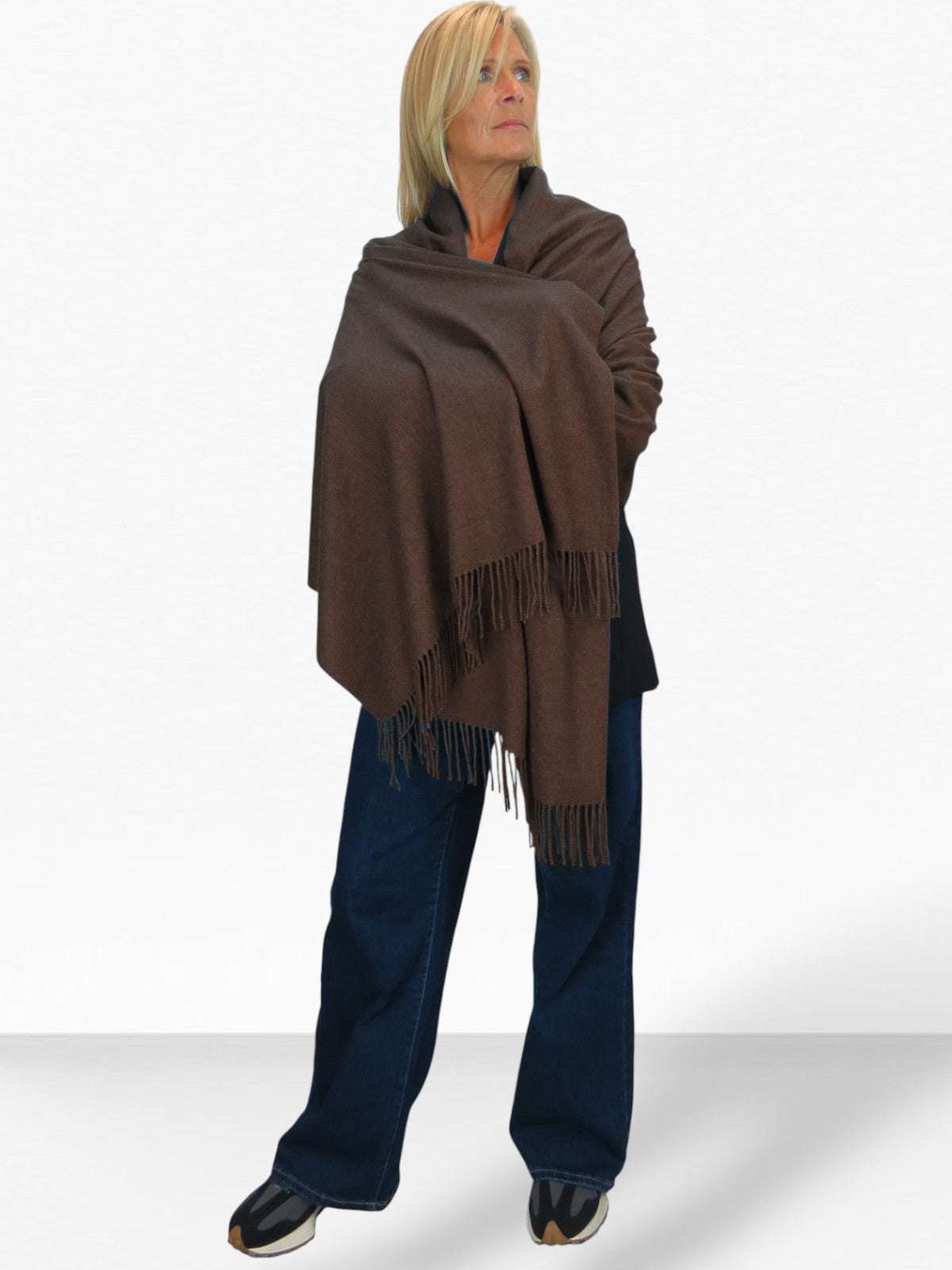Wool Blend Pashmina Scarf Dark Brown