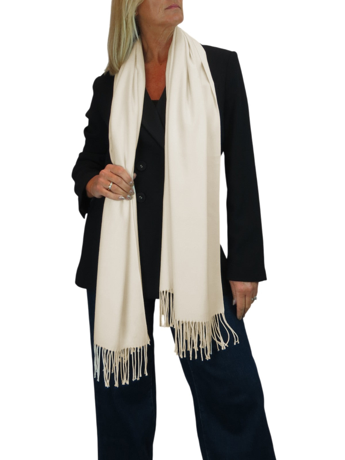 Wool Blend Pashmina Scarf Cream