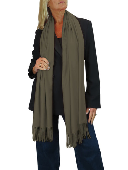 Wool Blend Pashmina Scarf Khaki Green