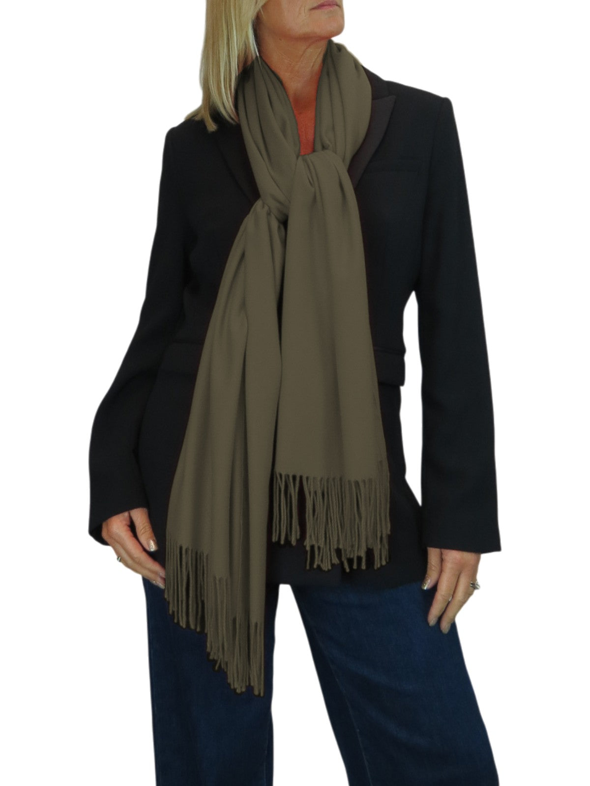 Wool Blend Pashmina Scarf Khaki Green