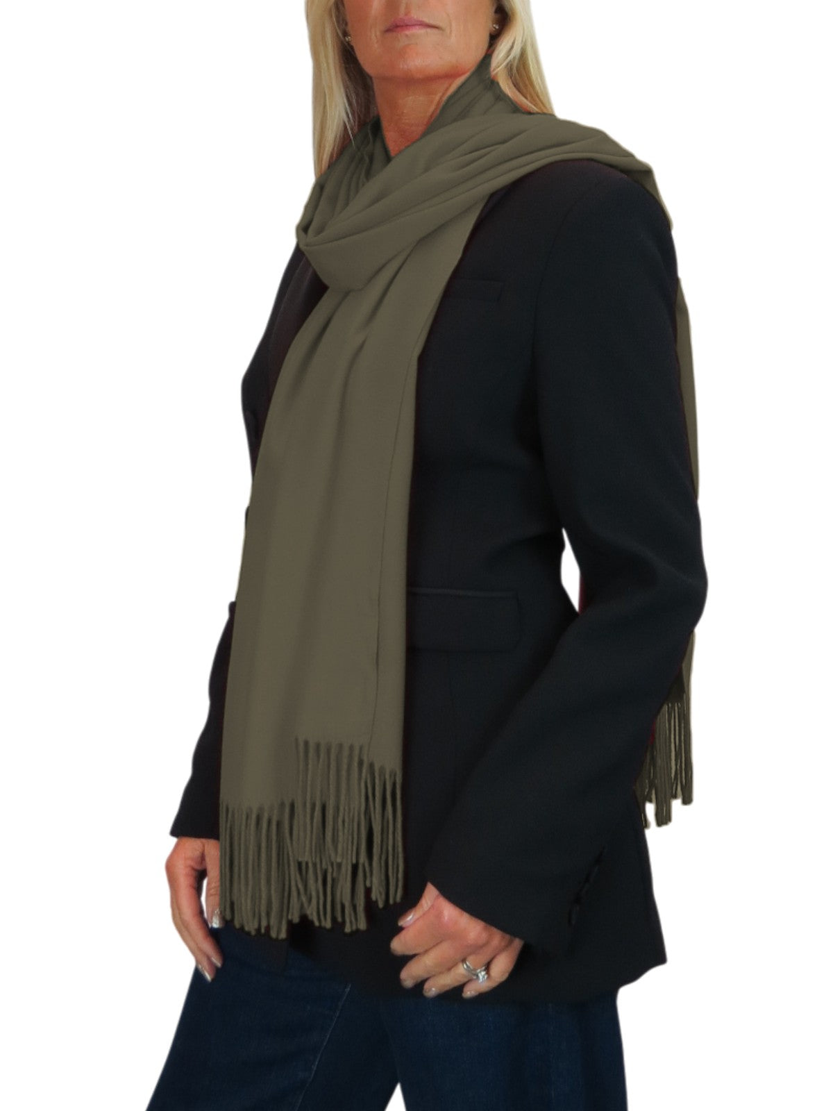 Wool Blend Pashmina Scarf Khaki Green