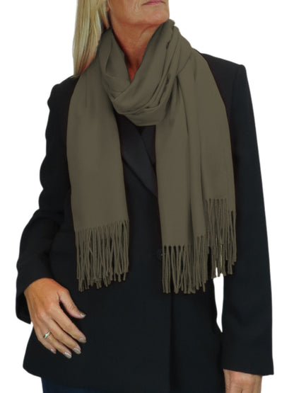 Wool Blend Pashmina Scarf Khaki Green