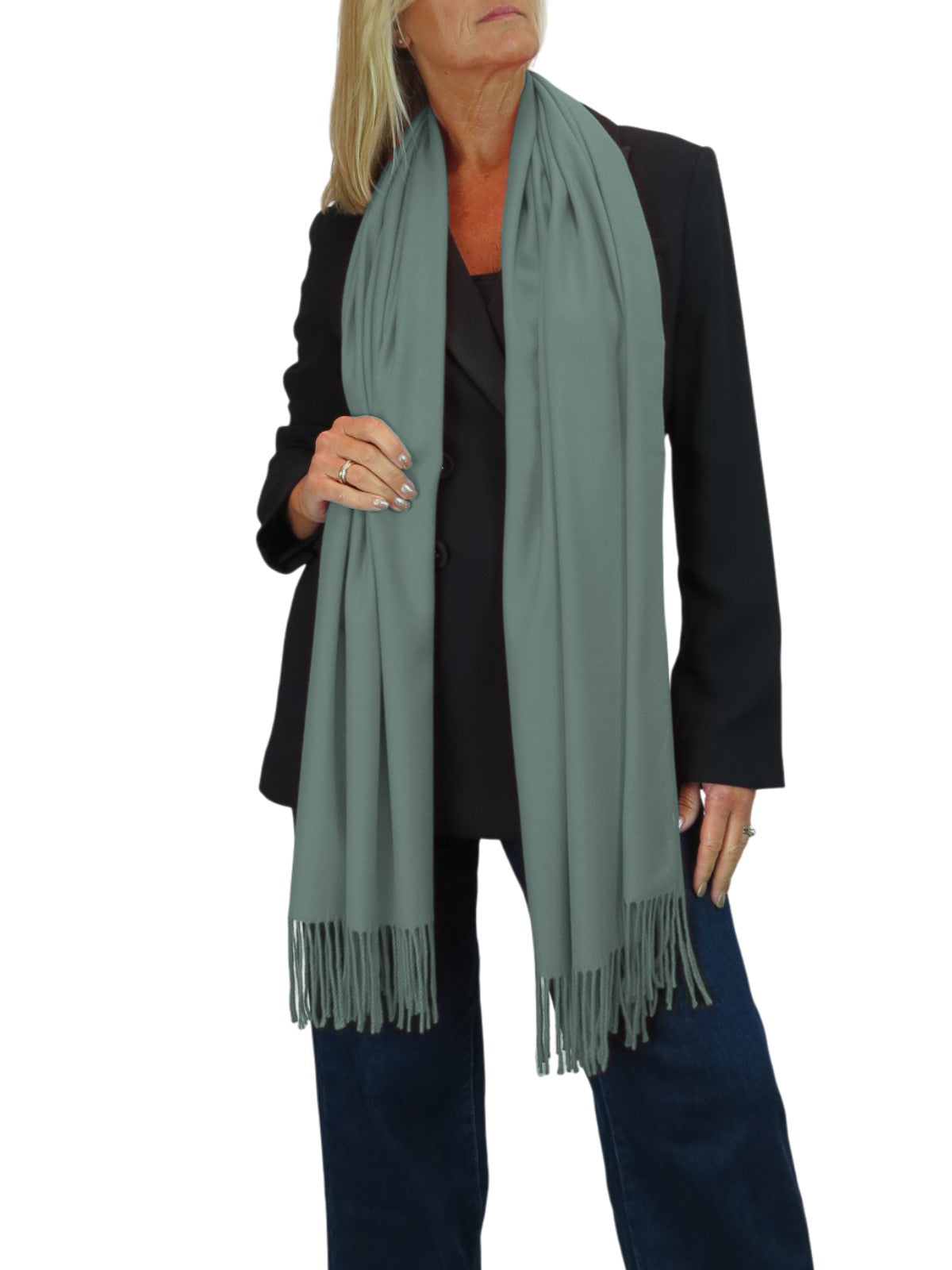 Wool Blend Pashmina Scarf Teal Green