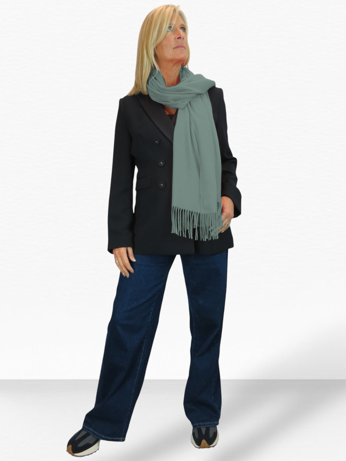 Wool Blend Pashmina Scarf Teal Green