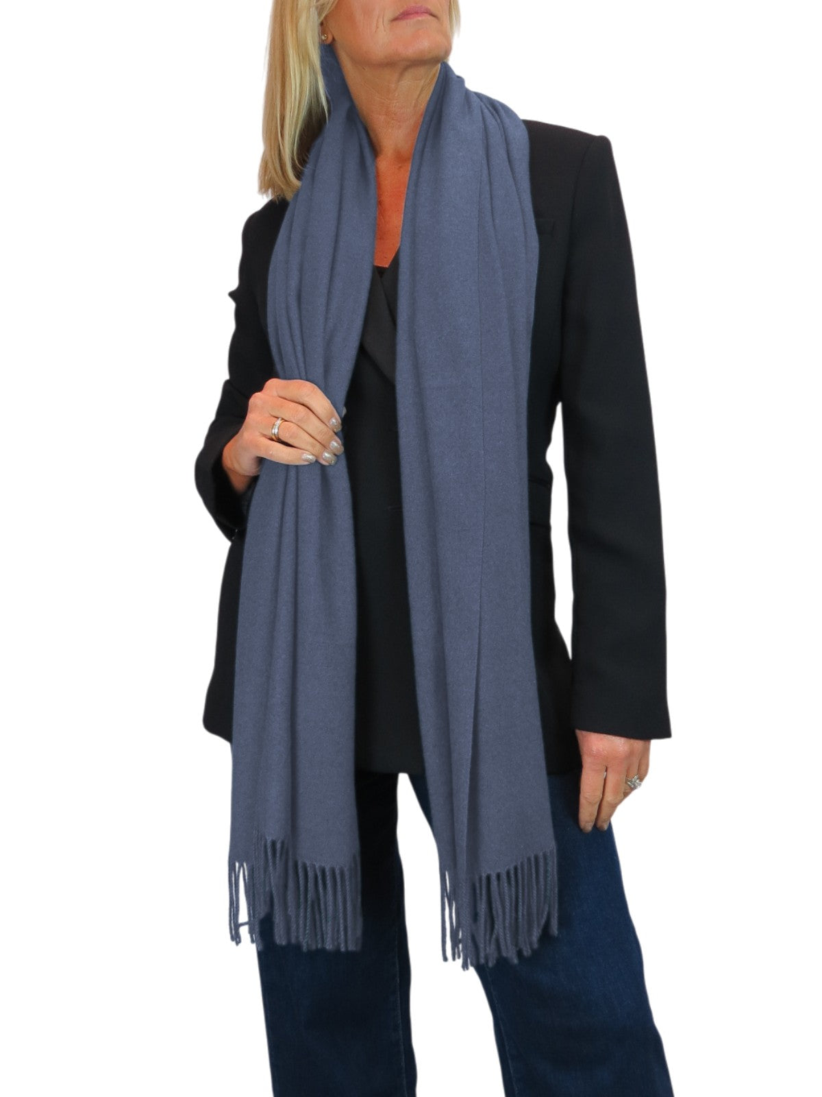 Wool Blend Pashmina Scarf Denim Blue