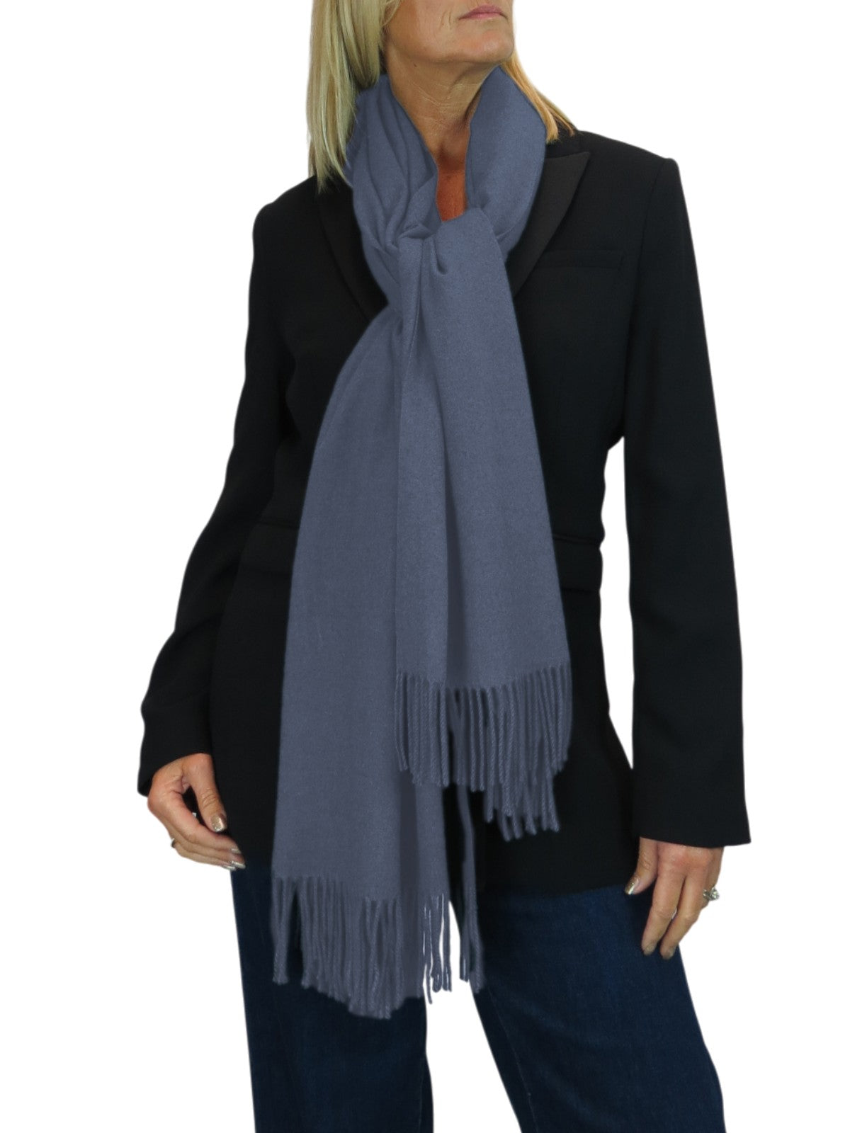 Wool Blend Pashmina Scarf Denim Blue