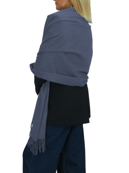 Wool Blend Pashmina Scarf Denim Blue