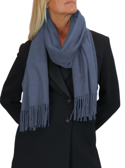 Wool Blend Pashmina Scarf Denim Blue