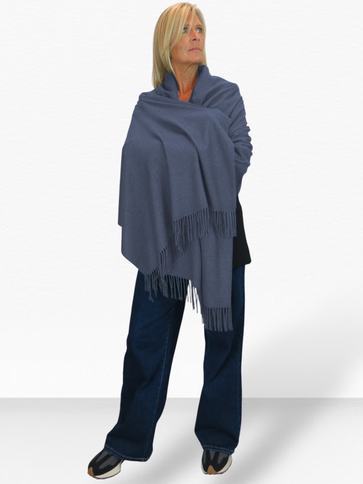 Wool Blend Pashmina Scarf Denim Blue
