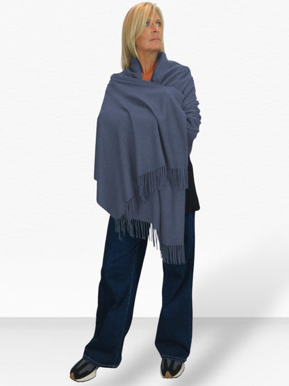 Wool Blend Pashmina Scarf Denim Blue
