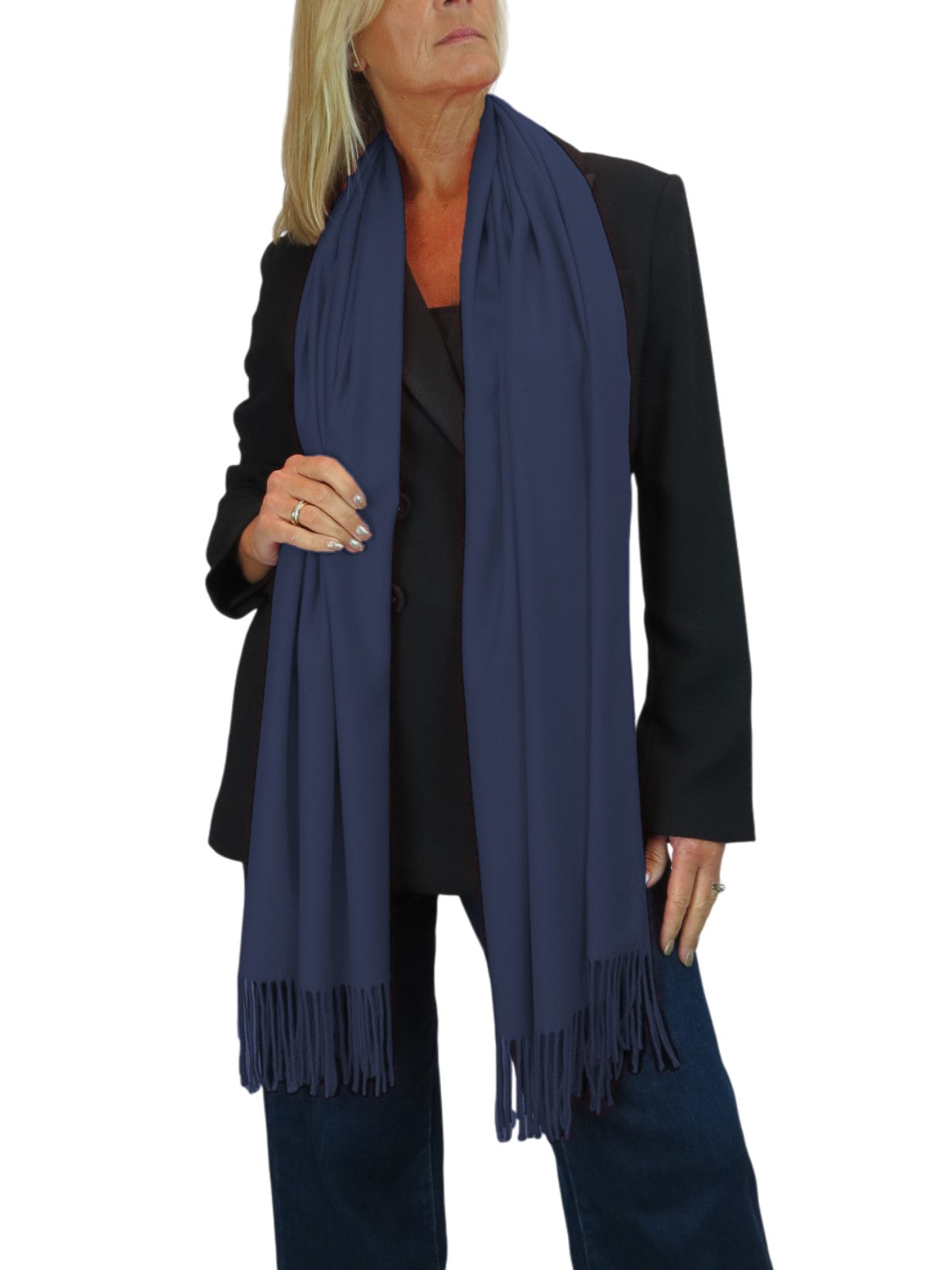 Wool Blend Pashmina Scarf Navy Blue