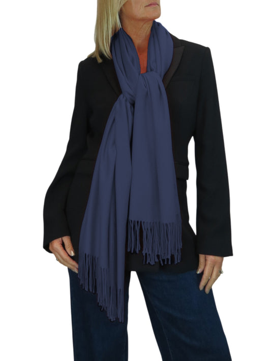 Wool Blend Pashmina Scarf Navy Blue