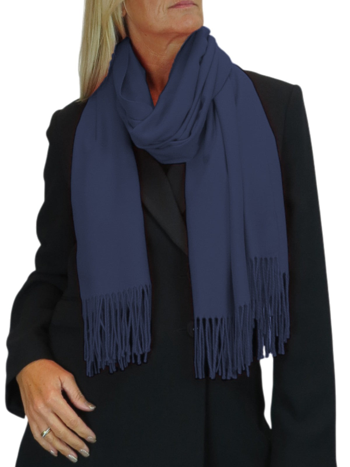 Wool Blend Pashmina Scarf Navy Blue