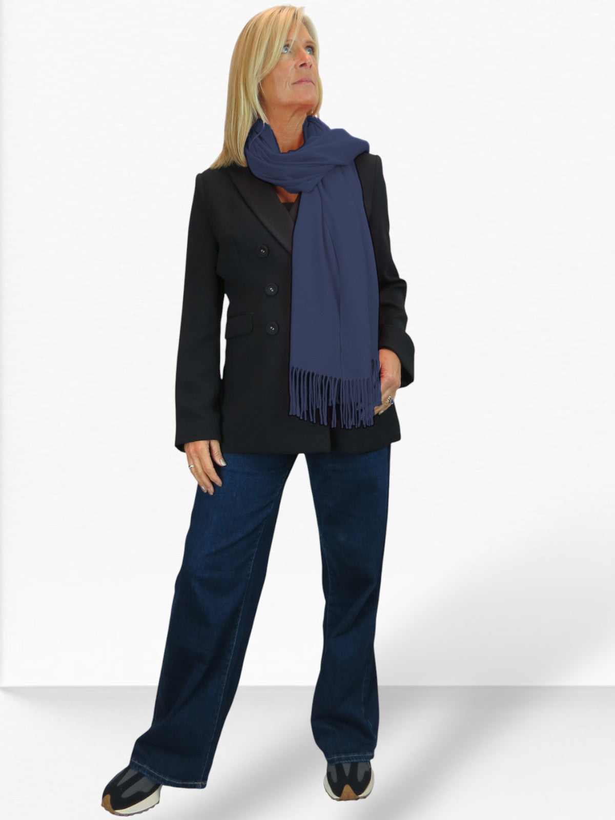 Wool Blend Pashmina Scarf Navy Blue