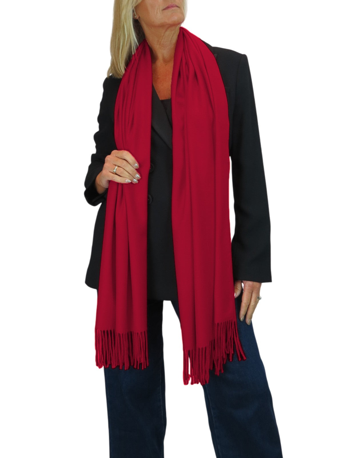 Wool Blend Pashmina Scarf Dark Red