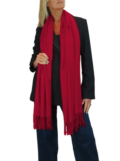 Wool Blend Pashmina Scarf Dark Red