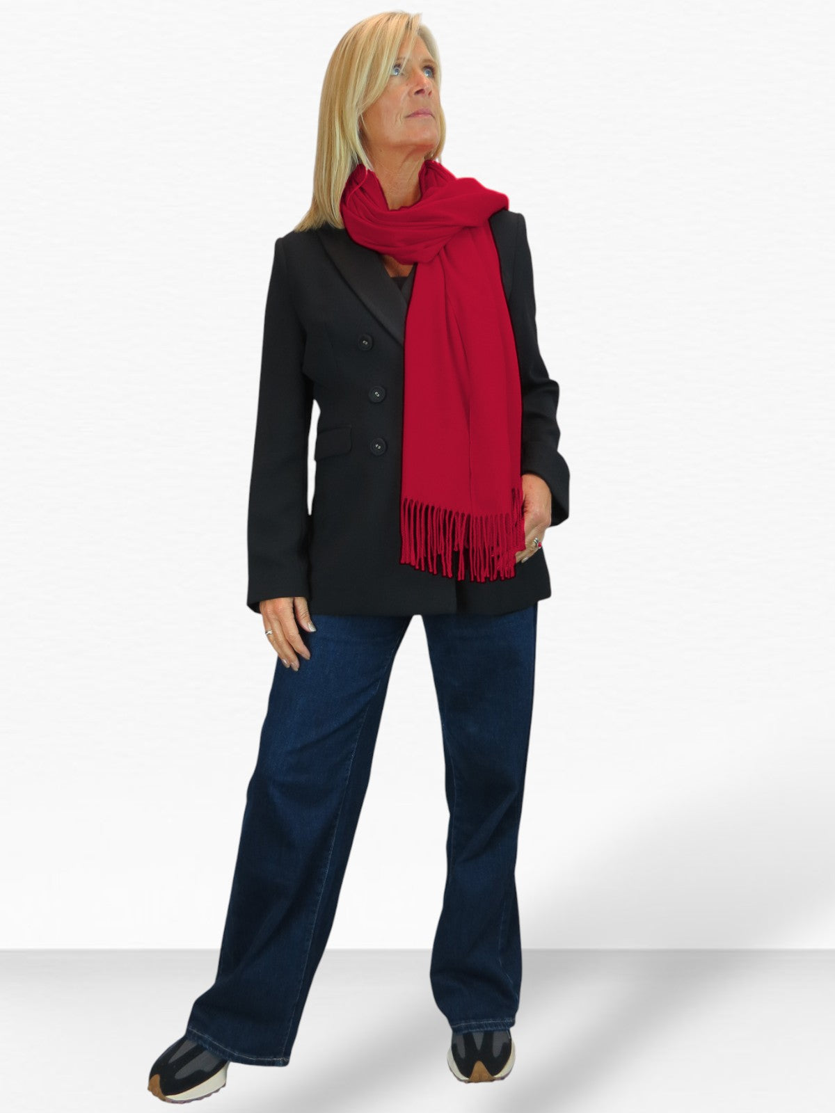 Wool Blend Pashmina Scarf Dark Red