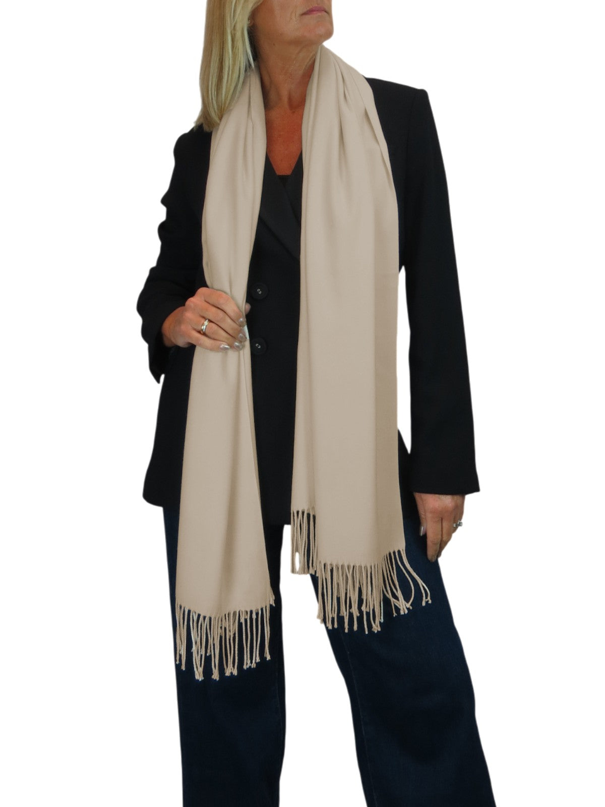 Wool Blend Pashmina Scarf Beige