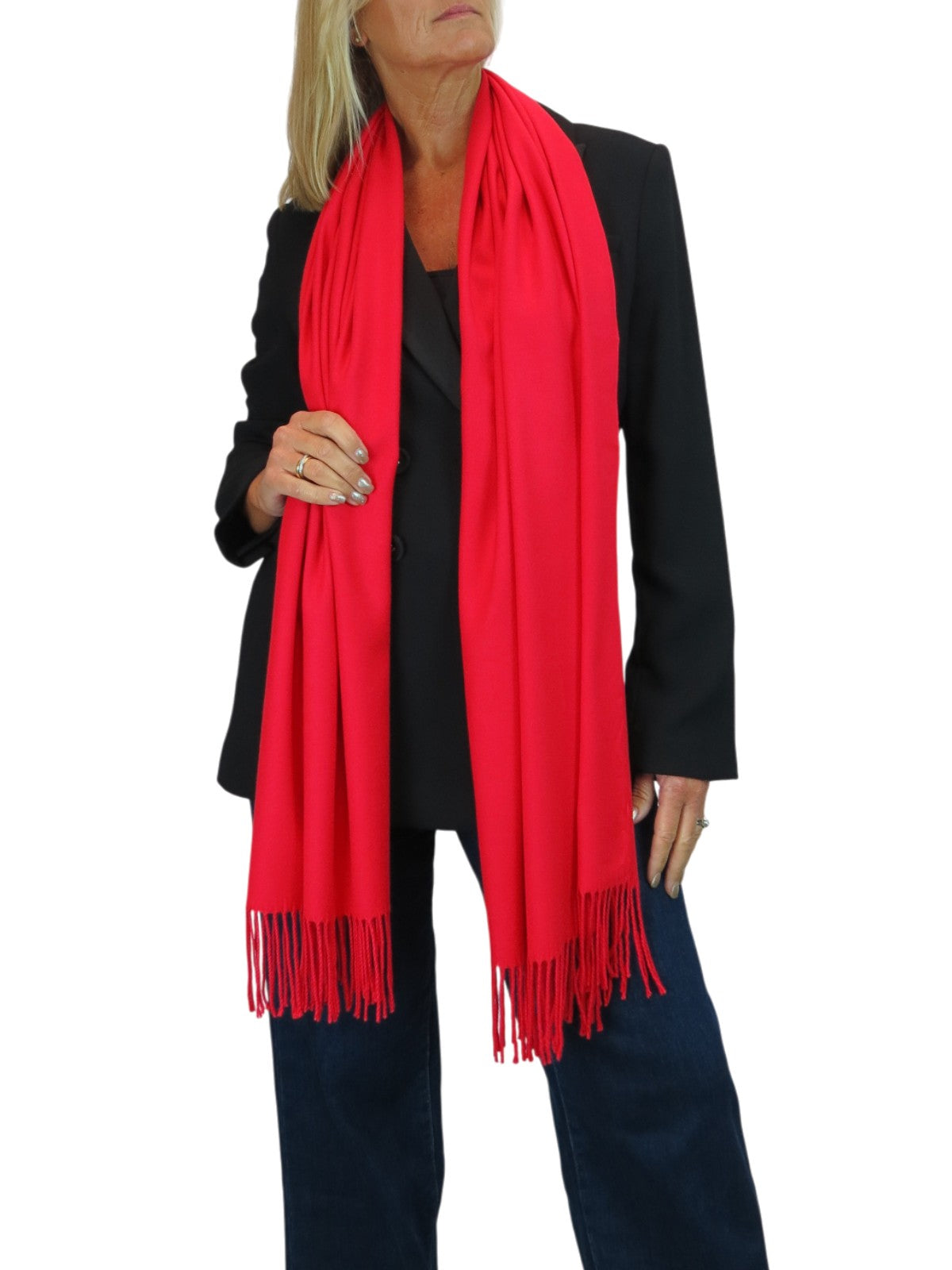 Wool Blend Pashmina Scarf Red