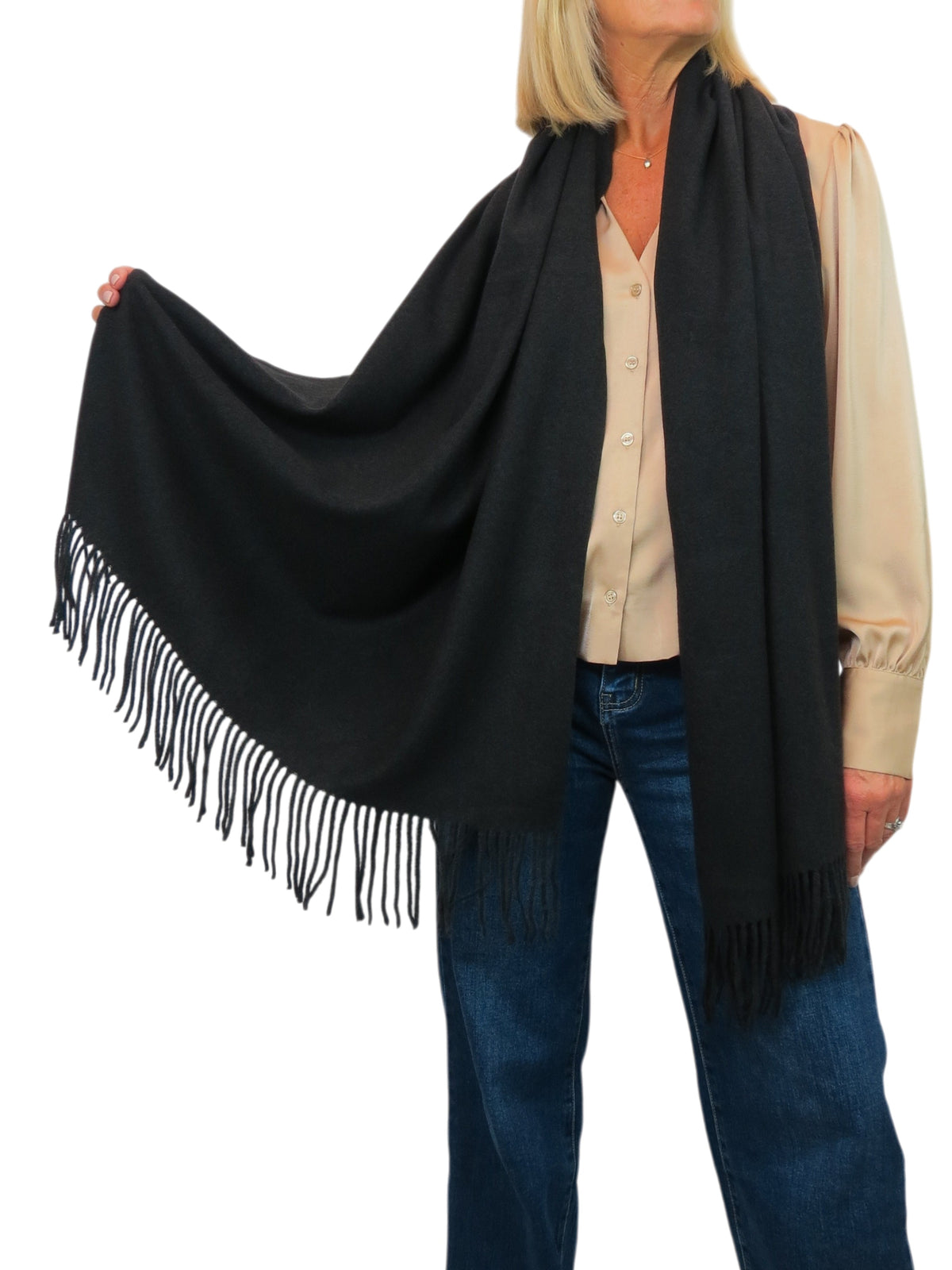Cashmere Blend Pashmina Shawl Oversized Scarf Black