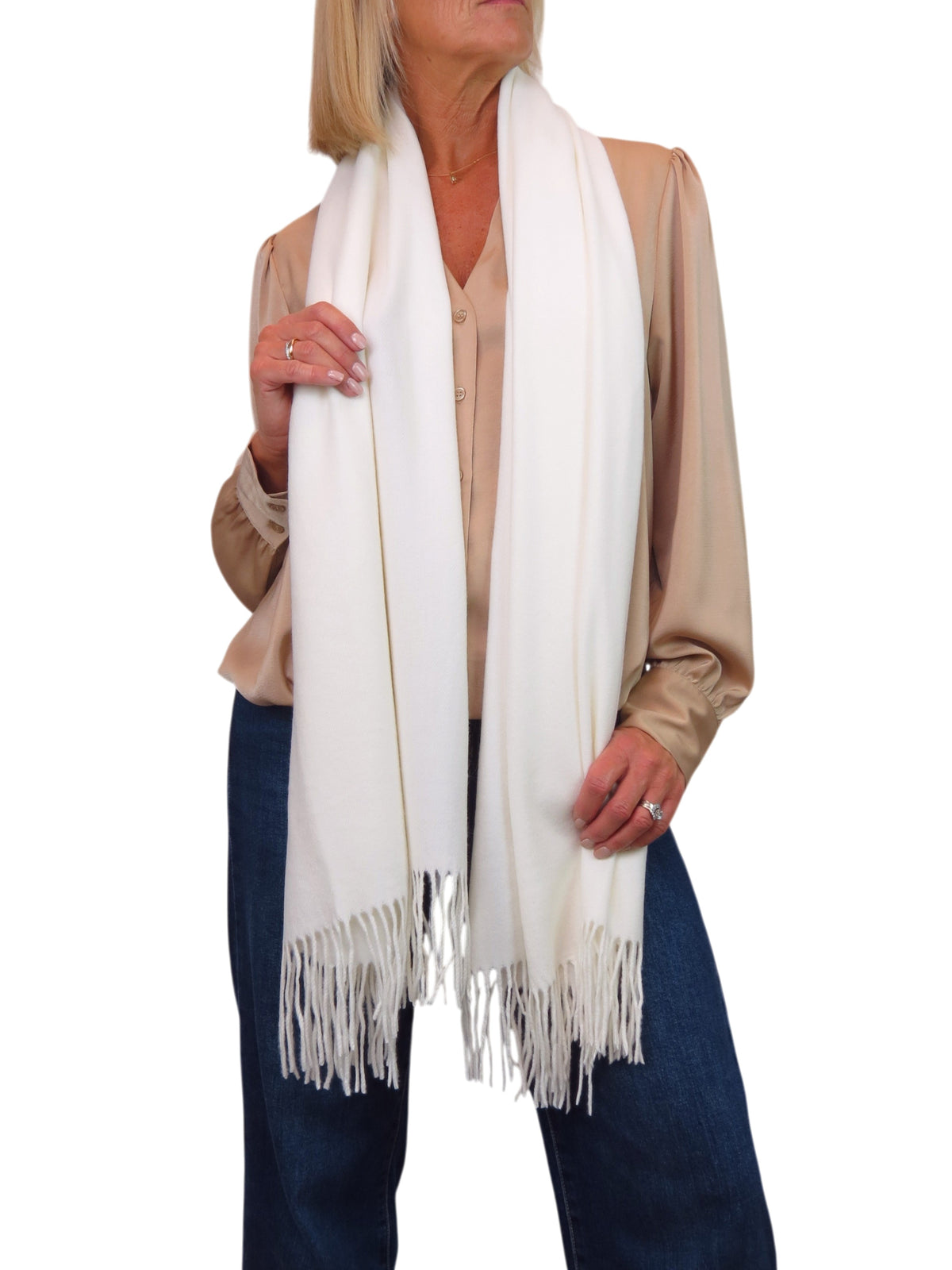 Cashmere Blend Pashmina Shawl Oversized Scarf Cream