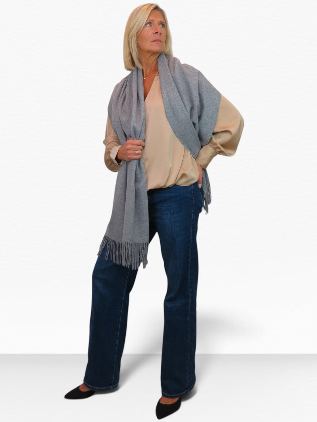 Cashmere Blend Pashmina Shawl Oversized Scarf Grey