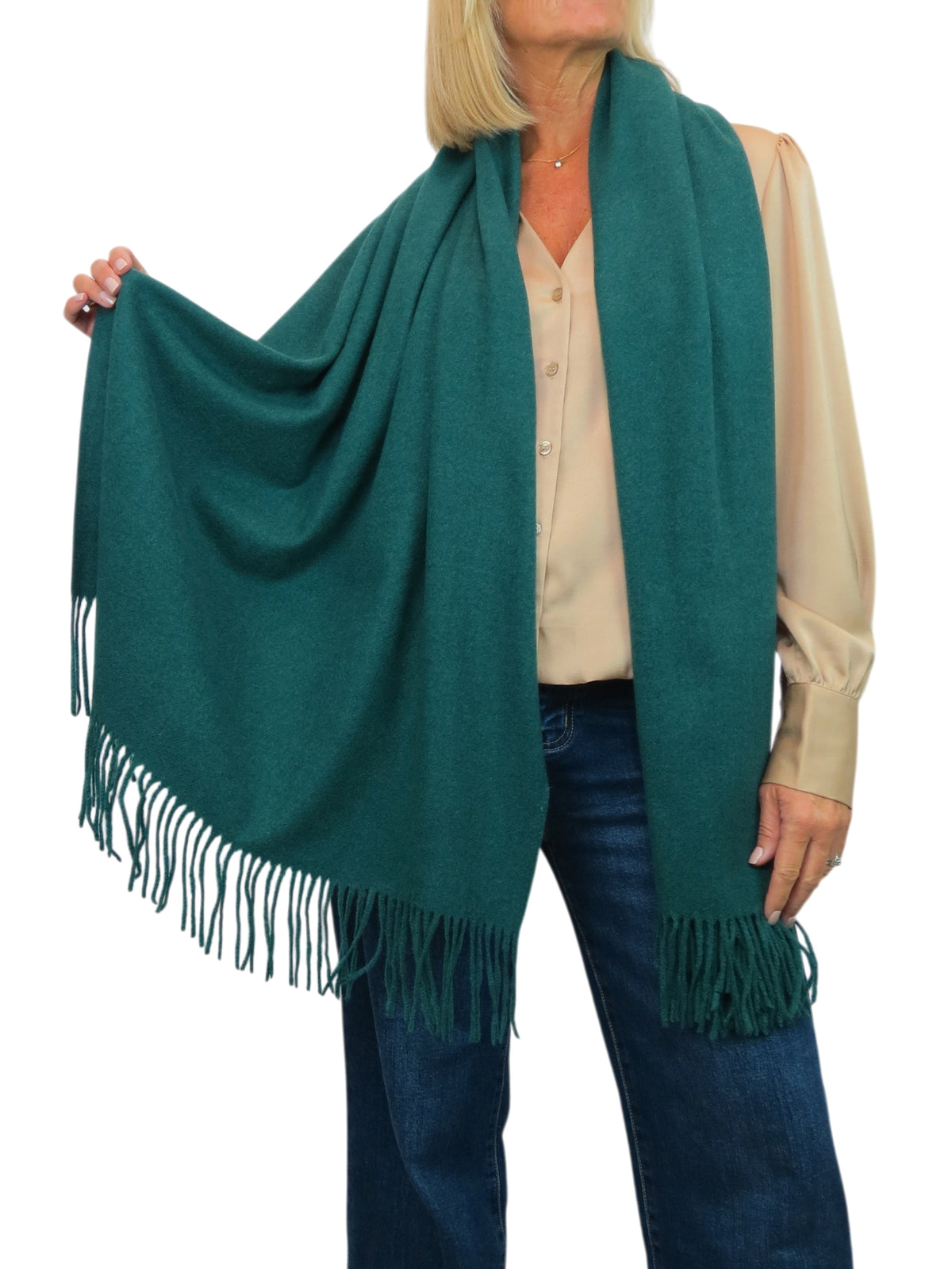 Paulo Due Womens Cashmere Blend Pashmina Shawl Oversized Scarf Forest Green
