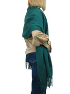Paulo Due Womens Cashmere Blend Pashmina Shawl Oversized Scarf Forest Green