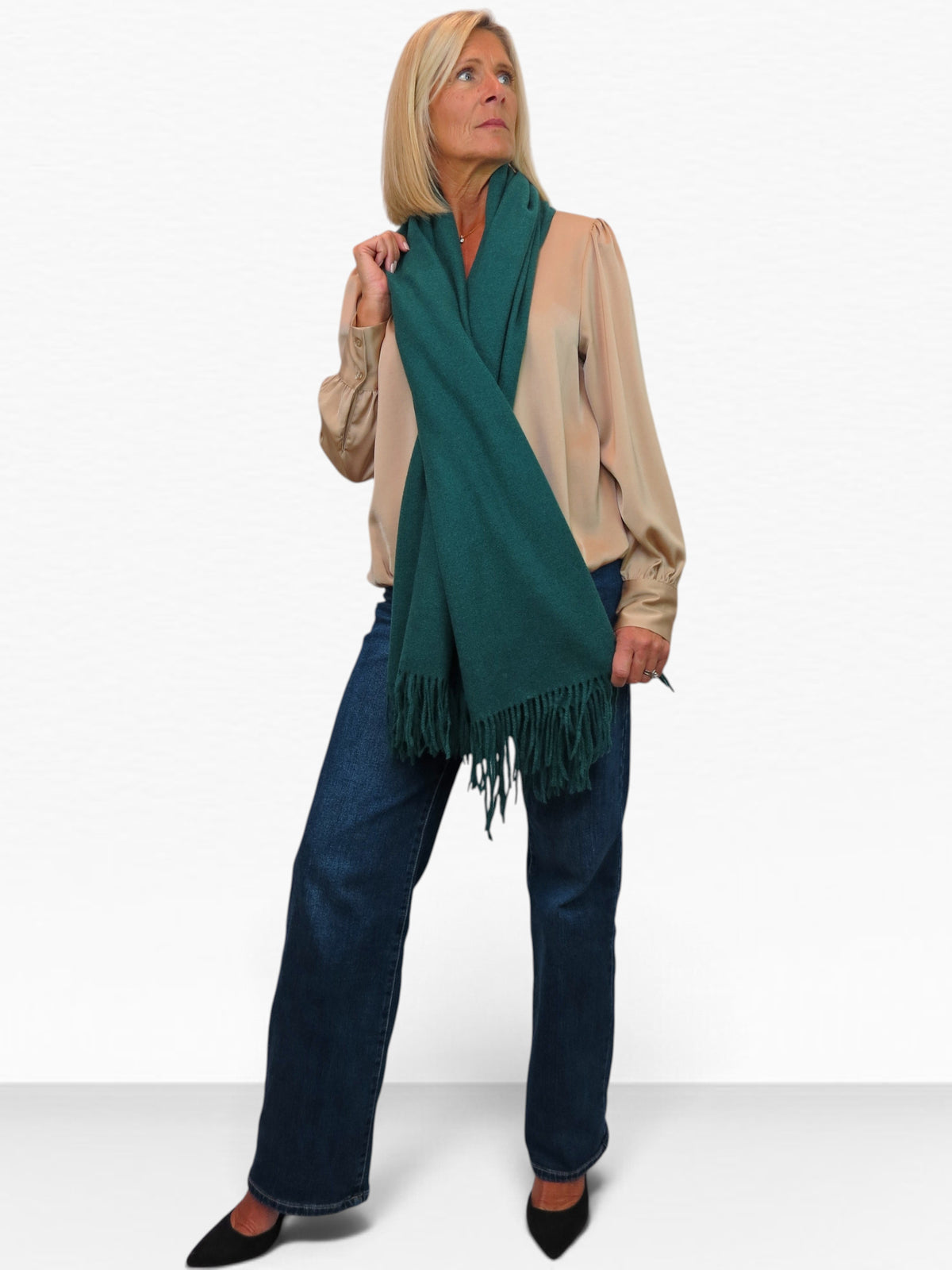 Paulo Due Womens Cashmere Blend Pashmina Shawl Oversized Scarf Forest Green