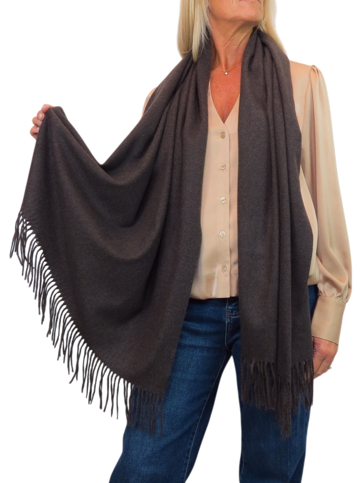 Cashmere Blend Pashmina Shawl Oversized Scarf Brown