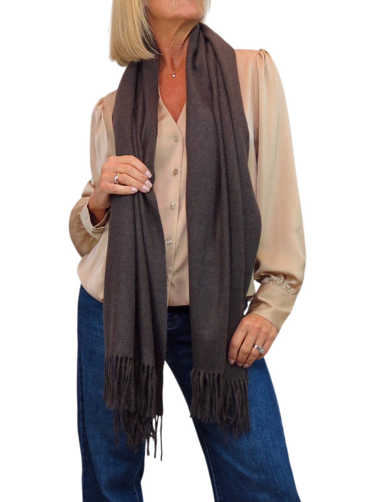 Cashmere Blend Pashmina Shawl Oversized Scarf Brown